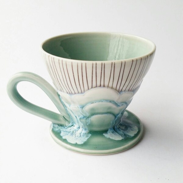 READY TO SHIP Rain Cloud Waterfall Porcelain Coffee Pour Over