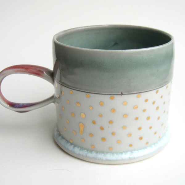 MADE TO ORDER Gold Polka Dot Porcelain Mug Blue