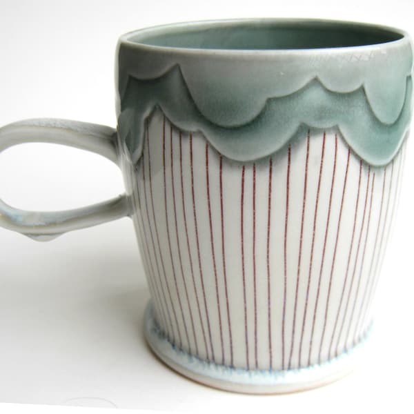 MADE TO ORDER Rain Cloud Porcelain Mug Teal and Red