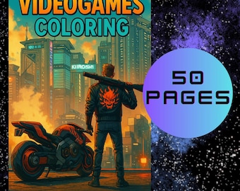 Kleurboek videogame | 50 afdrukbare pagina's (digitale download)