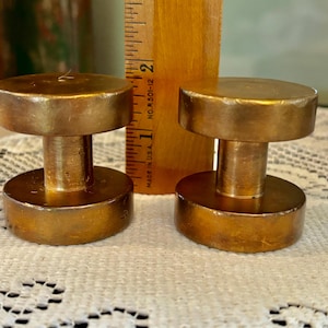 Vintage Brass Barbell Paperweights – Solid Metal Dumbbell Desk Objects, Brutalist Industrial Style