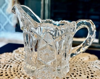 Antique 1912 EAPG Imperial Glass Nucut #212 "Diamond With Fans" Pressed Glass Creamer