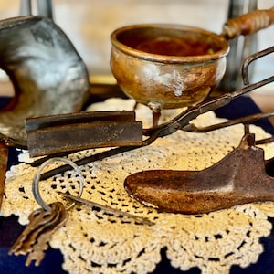 Antique Copper Pot, Cast Iron Cobbler's Last, Vintage Tools, Keys Set
