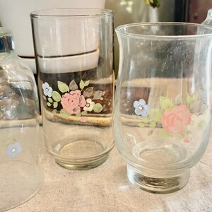 Vintage Libbey for Pfaltzgraff Tea Rose Glasses Assorted, 1980s Floral Tumbler & Pedestal Goblet,  Shabby Chic Cottagecore Drinkware