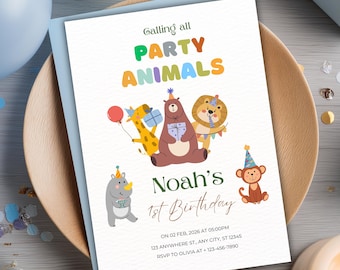 Calling All Party Animals Birthday Invitation | Wild One Safari Invite