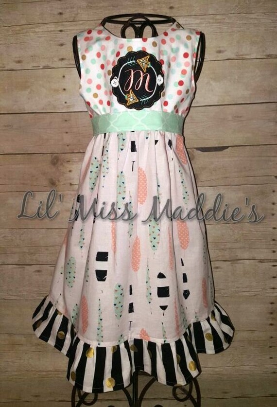 Coral and Mint Feather and Arrow dress
