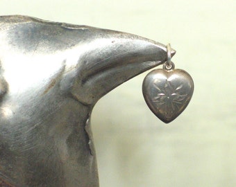 Vintage Puffy Heart Charm - Sterling Silver Heart - Vintage Heart - Engraved Bobbye - Charm Bracelet