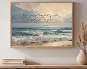 Custom Bible Verse Seascape Wall Art, Ocean Landscape Bible Verse, Nautical Christian Home Decor, Modern Coastal Scripture Art Print