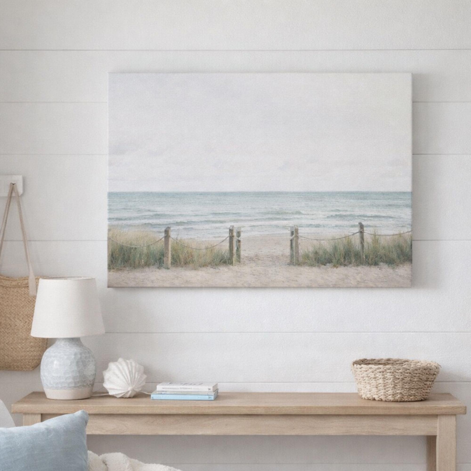 Minimalist Coastal Beach Path Wall Art, Ocean Beach Landscape, Neutral ...