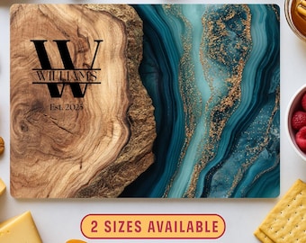 Personalized Glass Charcuterie Board, Epoxy River Resin Cutting Board, Custom Wedding Chopping Board, Realtor Kitchen Decor Closing Gifts