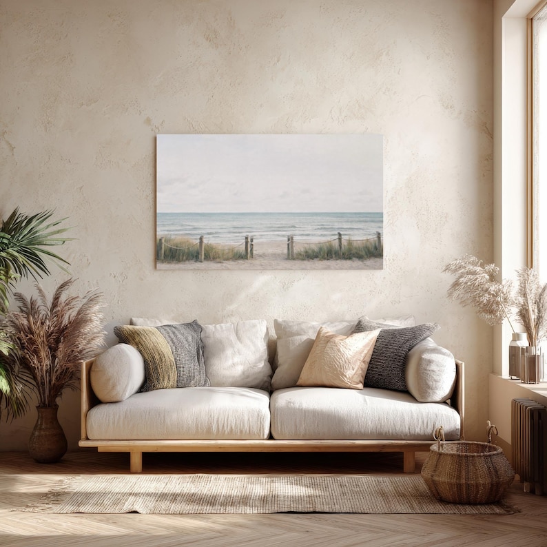 Minimalist Coastal Beach Path Wall Art, Ocean Beach Landscape, Neutral ...