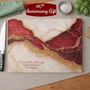 40th Anniversary Gift, Ruby Wedding Keepsake Gift, Personalized Glass Cutting Board, Marble Charcuterie Board, 40 Year Gift for Couple