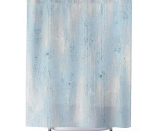 Bluewash Plaster Shower Curtain, Coastal Rustic Bathroom Decor