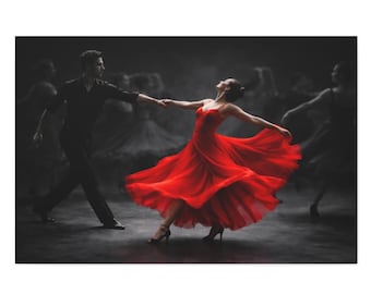 Code Red Dance Canvas Art – Dramatic Red Dress, Romantic Wall Decor