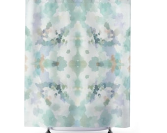 Abstract Watercolor Shower Curtain, Blue Sage Coastal Art