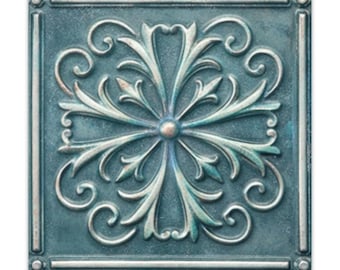 Oxidized Teal Faux Metal Tile Panels | 6x6 and 12x12 Peel & Stick Wall Tiles