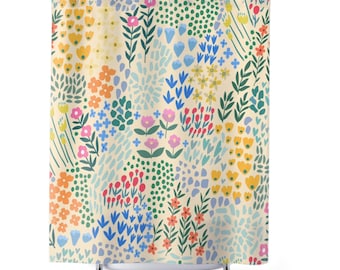 Botanical Boho Shower Curtain, Colorful Floral Bathroom Decor