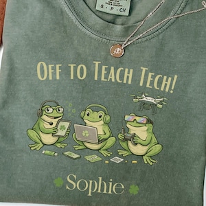 Comfort Colors® St Patrick's Day Tech Teacher Shirt, Funny Frog Tech Classroom Tee, Teaching Technology Gift, Irish STEM Teacher