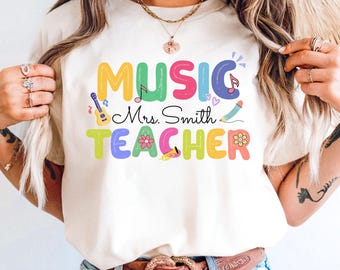 Custom Music Teacher Shirt Comfort Colors®, Personalized Teacher Name Tee, Cute Band Choir Piano Teacher Gift For Women