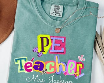 PE Teacher Personalized Shirt, PE Teacher Gift, Custom Teacher Name Shirt, Retro Teacher Tee, Comfort Colors® Teacher Tee