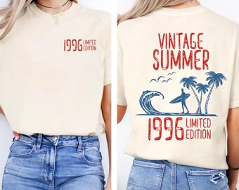 Vintage 1996 Birthday Shirt Limited Edition Summer Surf Tee Born in 1996 Gift Retro Beach Graphic T-Shirt 30th Birthday Unisex