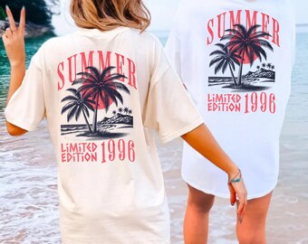 Custom Vintage 1996 Summer Shirt Personalized Birth Year Tee Retro Palm Tree Sunset Birthday Gift Limited Edition Beach Shirt