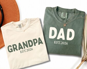 Dad and Grandpa Est 2026 Shirts, Matching Pregnancy Reveal Comfort Colors®, New Dad Grandpa Gift Set Tee