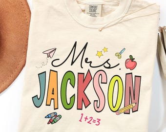 Personalized Teacher Shirt, Custom Mrs Name Tee, Retro Teacher Shirt, Comfort Colors Back To School Gift, Cute Teacher Tee