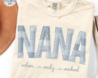 Personalized Nana Shirt with Grandkids Names, Faux Patchwork Nana Tee, Grandma Gift from Grandchildren, Custom Nana Shirt Gift