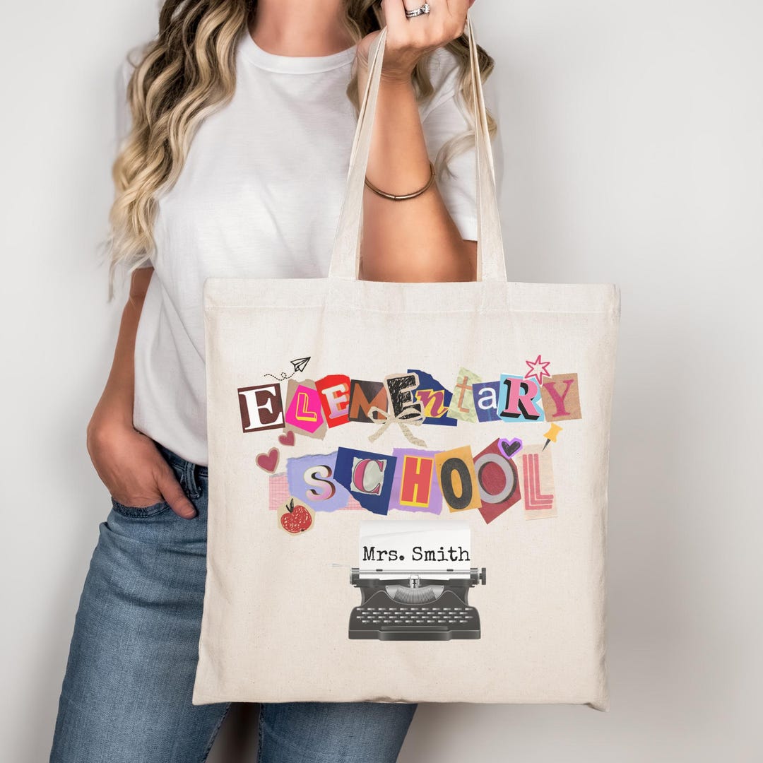 Elementary Teacher Tote Bag With Custom Name, Retro School Canvas Bag ...