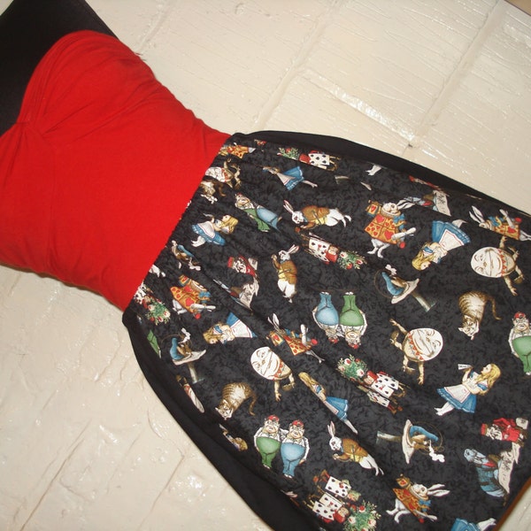 OOAK Plus Size Black Alice in Wonderland Character Print Skirt -  High Waisted Mini- Handmade - Ready to Ship