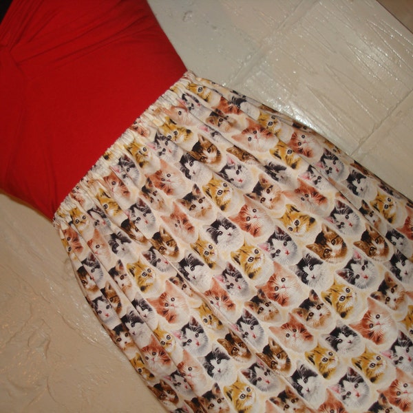 Crazy Cat Lady Skirt - Kitten Face Skirt -  Cat Print Skirt - High Waisted Mini- Handmade & Ready to Ship