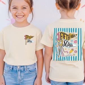 Personalized Pennants Flags Striped Fifth Grade Toddler Tee, Custom 5th Grade Crew Shirts, Fifth Grad Gift For Kids, Back To School Shirts