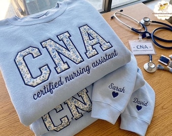Embroidered CNA Nurse Floral Sweater, Custom Certified Nursing Assistant Tee, CNA Appreciation, CNA Graduation Gift, Nursing Assistant Shirt