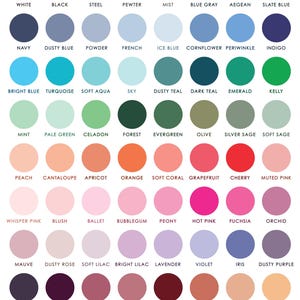 May include: A colour chart displaying a wide range of shades, from white and black to blues, greens, pinks, purples, oranges, and yellows. The text "CHOOSE THE COLOR" is at the top, with colour names below each swatch.