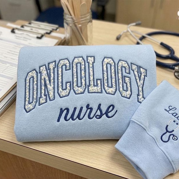 Embroidered Oncology Nurse Floral Sweater, Custom Oncology Nurse Shirt, Cancer Unit Nurse Shirt, Pediatric Oncology Gift, Nurse Appreciation