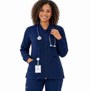 Women’s Long Sleeve Zip-Up Scrub Jacket | Nurse Medical Uniform | Healthcare Workwear | Nursing Jacket with Pockets
