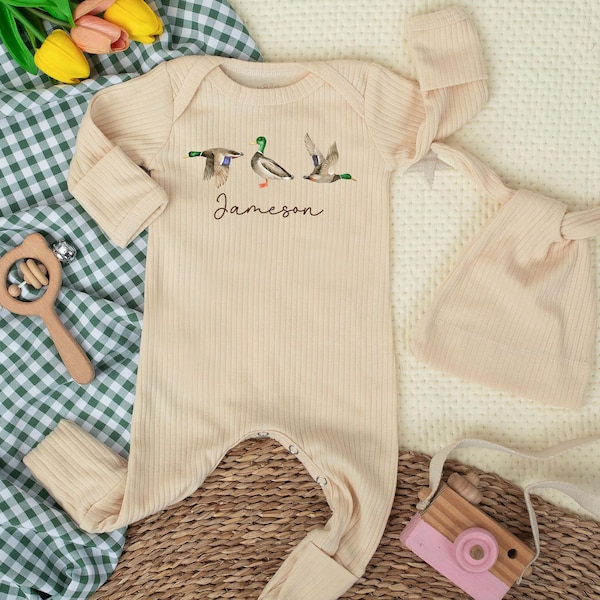 Personalized Mallard Duck Baby Bodysuit, Hunting Baby Boy Clothes, Custom Name Newborn Outfit, Duck Season Baby Romper, Baby Shower Gift