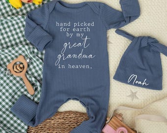 Hand picked for earth by my great grandpa Grandma in heaven Baby Bodysuit, Set Baby Clothes prefect baby shower gift, Pregnancy Announcement