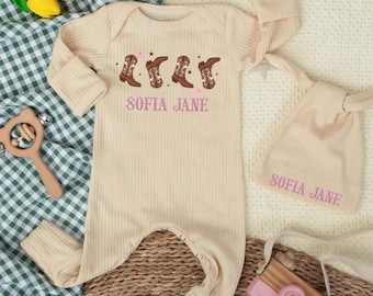 Personalized Cowboy Boots Baby Bodysuit, Cute Cowgirl Baby Outfit, Custom Western Newborn Clothes, Country Girl Gift, Rodeo Baby Shower Gift
