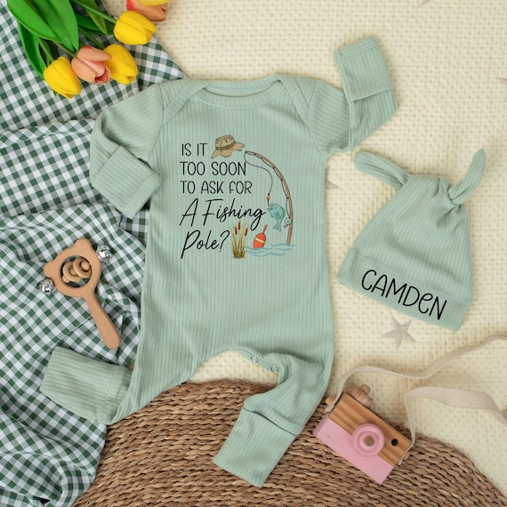 Is It Too Soon to Ask for a Fishing Pole Baby Bodysuit, Personalized Newborn Outfit, Funny Fishing Baby Clothes, Outdoor Baby Shower Gift