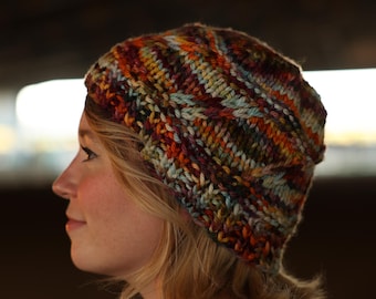 Twisted Stitch Bulky Beanie Knitting Pattern PDF | Adult and Teen Sizes, Textured, Seamless
