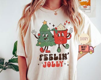 Retro Christmas Png, Feeling Jolly Christmas Png, Vintage Christmas Shirt Design, Cute Funny Christmas Png