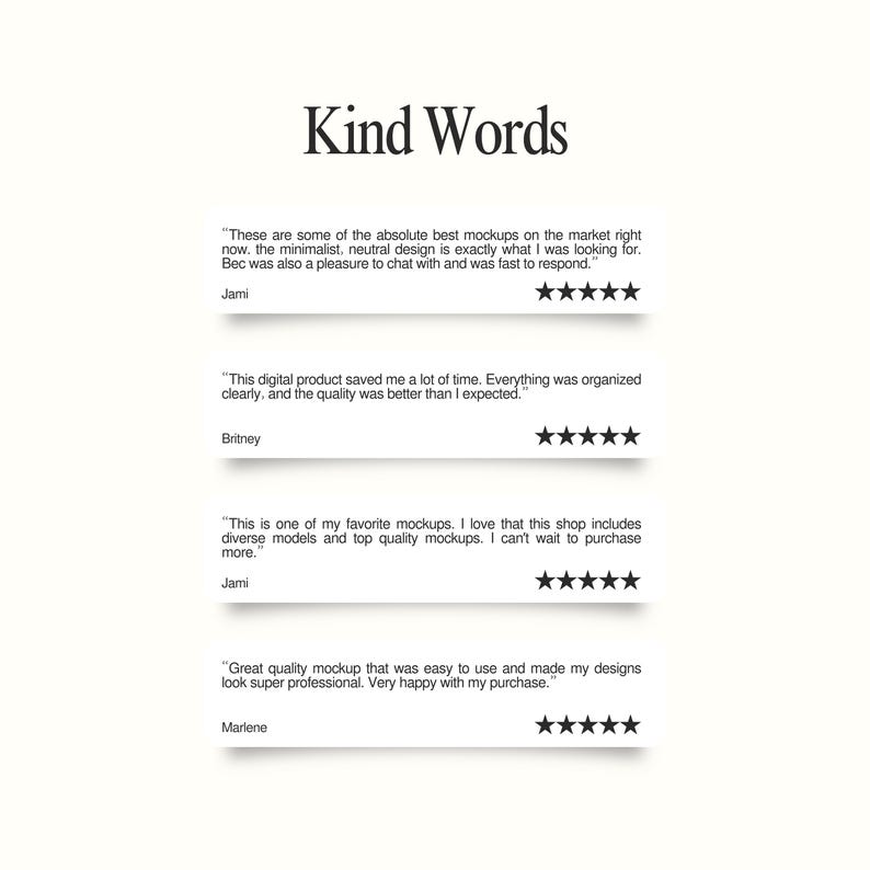 four reviews of a digital product, with each review rating the product on a scale of 5 stars. The reviews praise the product for its quality, ease of use, and the convenience it provides. The reviews also mention that the product was fast to respond to and that it was a pleasure to chat with.