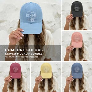 Comfort Colors CCWCO coastal washed cap mockup bundle, female lifestyle, minimal, summer, dad hat, (All 12 Printify Colors) POD