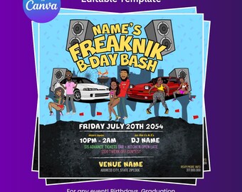 Freaknik Party, Birthday Flyer, 2000s Birthday Flyer, Freaknik Party Invitation Template, Freaknik Flyer, Freaknik Birthday Party Decor