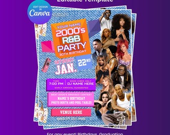 Flyer de fête d'anniversaire R&B des années 2000, Flyer sur le thème de l'an 2000, Flyer 106 et parc, Décoration de fête des années 2000, Flyer de fête des années 2000, Modèle de Flyer d'anniversaire des années 2000