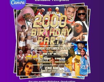 Y2K Geburtstagsparty Flyer, Thema Anfang der 2000er Jahre (Canva Vorlage Digitaler Download