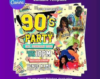 90's Party, Birthday Flyer, 90s Birthday Flyer, Paid in Full Party Invitation Template, 90s Retro Party Flyer, 90s Vibes, 90s Birthday