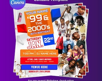 2000s Birthday Party Flyer Template, Customizable (Digital Download)